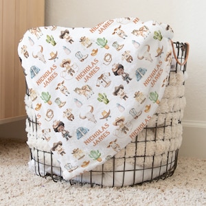 Custom Western Baby Name Blanket Personalized Cowboy Swaddle Hospital Blanket New Mom Gift Newborn Gift Baby Shower Gift Toddler Blanket