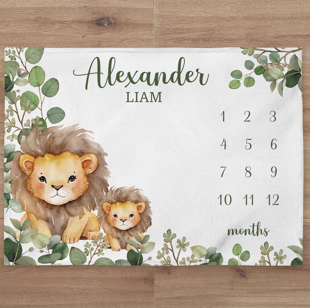 Lions Milestone Blanket Personalized Safari Baby Boy Month Blanket ...