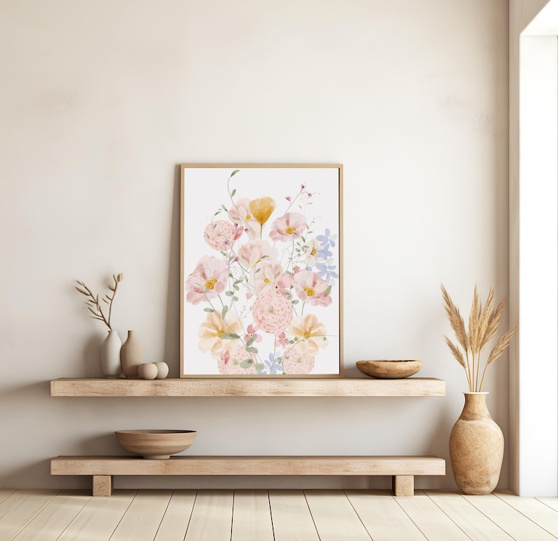 Set of 3 Wildflower Prints, Pink Flowers Wall Art Set, Floral Posters ...