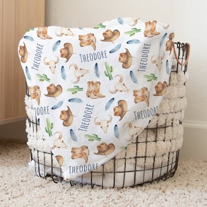 Custom Western Baby Name Blanket Personalized Cowboy Swaddle Hospital Blanket New Mom Gift Newborn Gift Baby Shower Gift Toddler Blanket