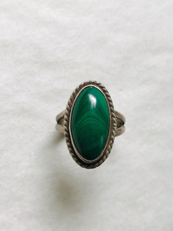 Vintage Malachite Ring. Sterling Silver Malachite 