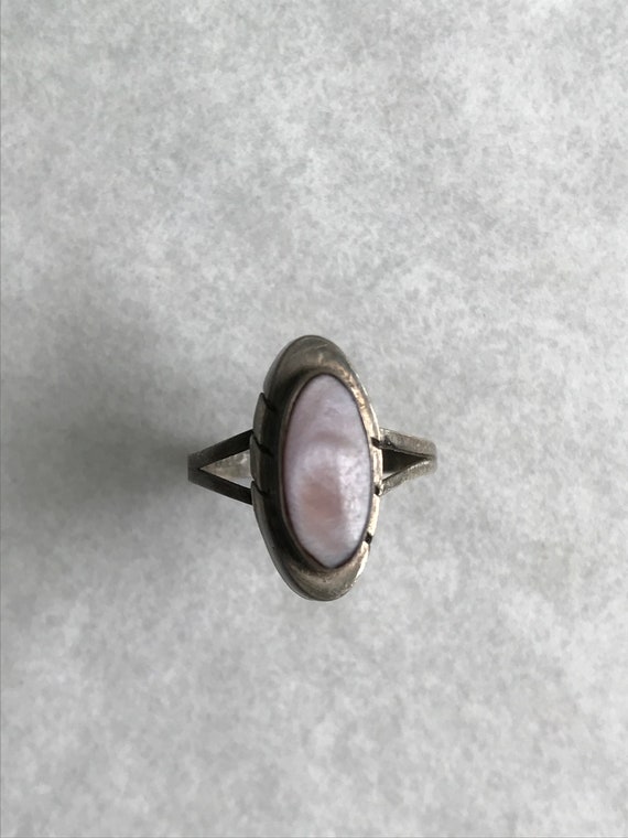 Vintage sterling & abalone pink abalone shell rin… - image 4