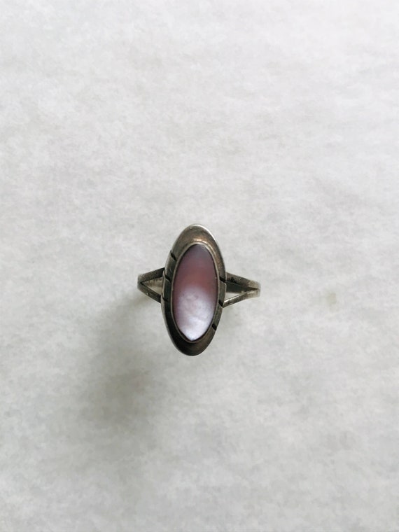 Vintage sterling & abalone pink abalone shell rin… - image 2