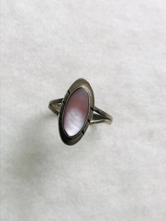 Vintage sterling & abalone pink abalone shell rin… - image 3