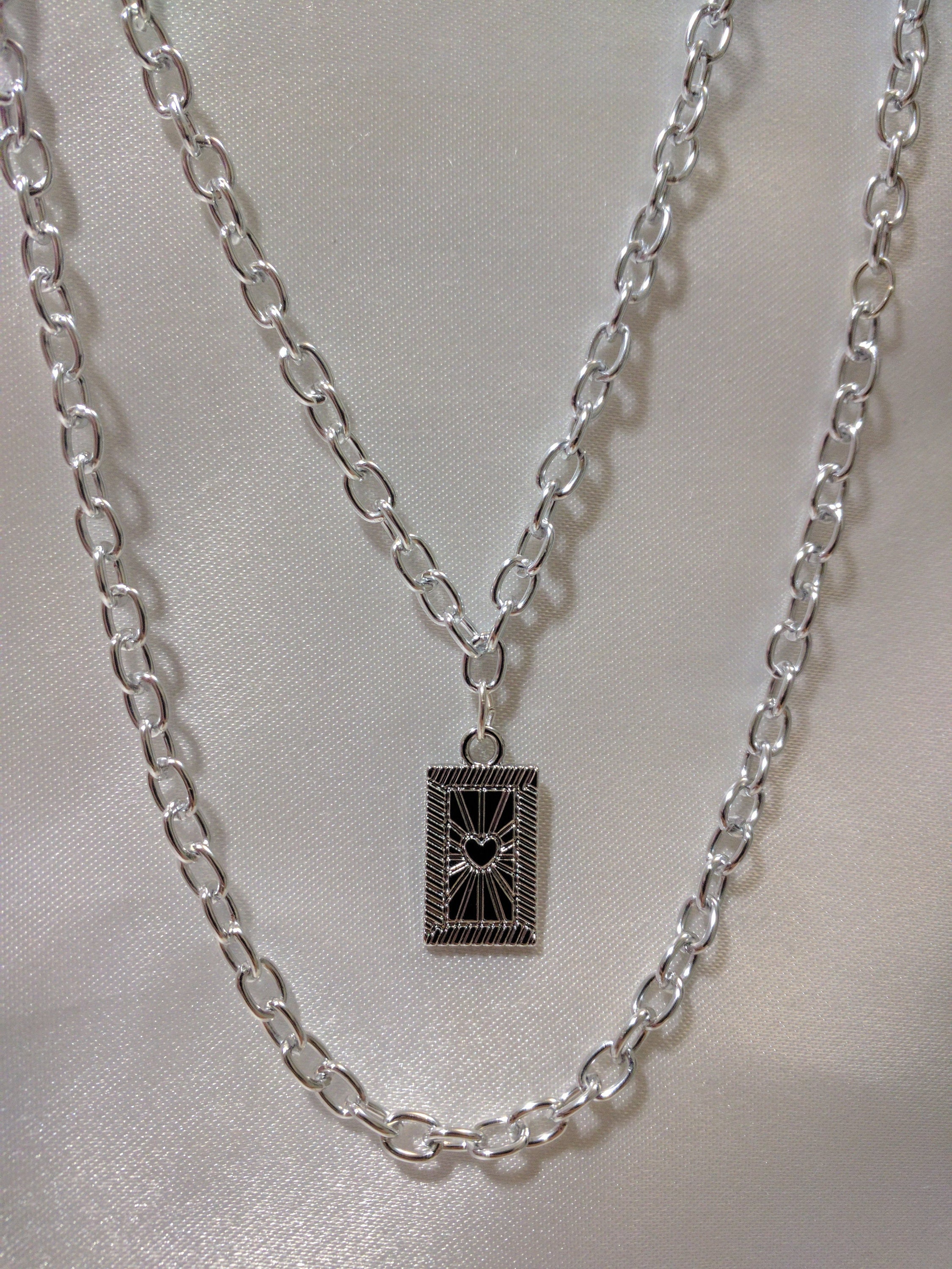 Y2k Silver Double Chain Necklace Radiating Heart Charm or a Etsy Canada