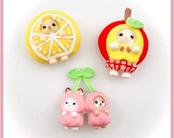Adornos para uñas hechos a mano - Serie de frutas con criaturas Kawaii