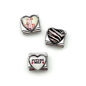 Heart Links- Silver Italian Charm Bracelet Links