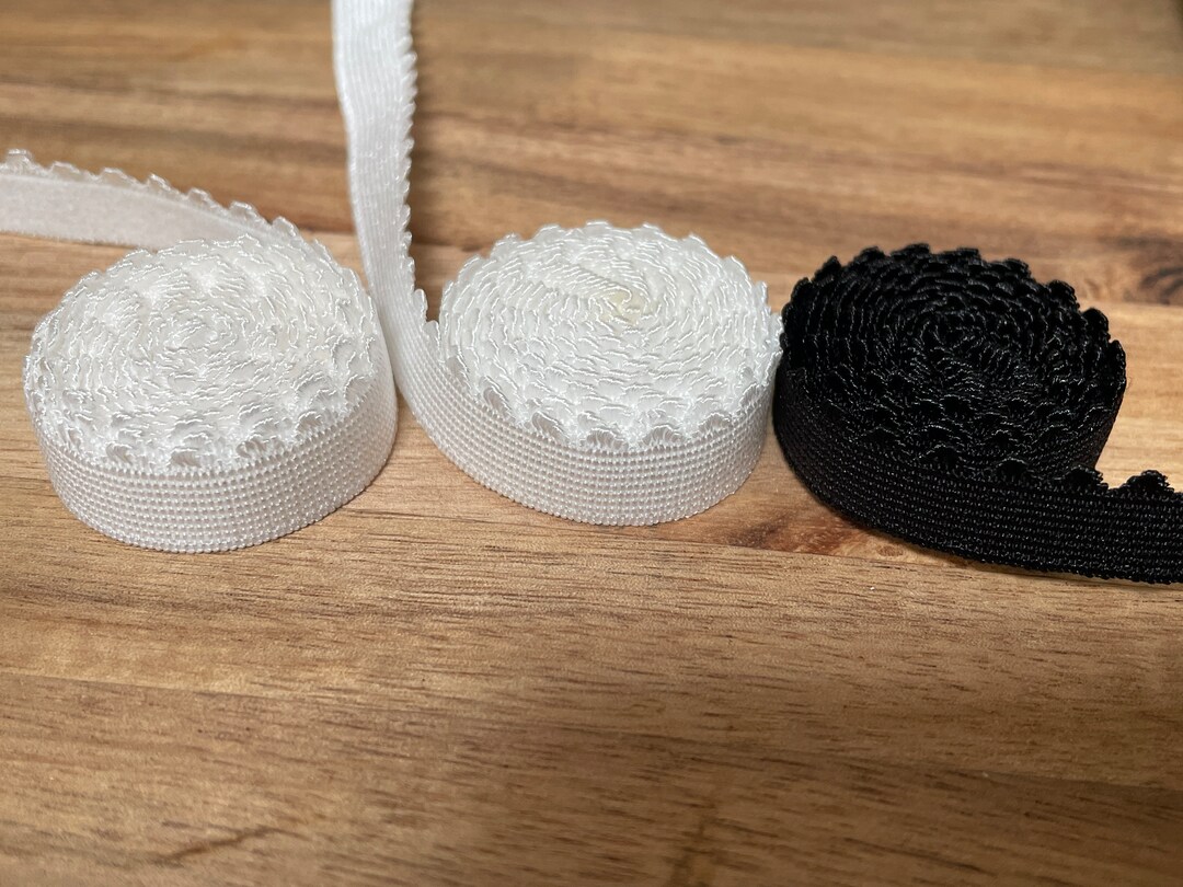 11mm Bra Band Elastic, Black, Ivory, White, Picot Elastic Trim, Plush