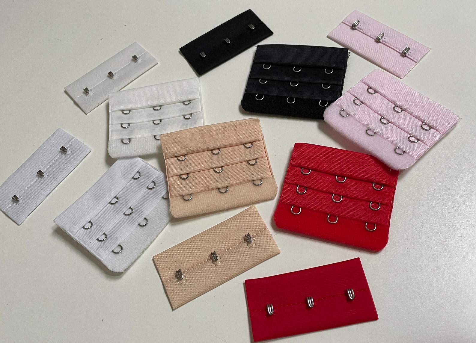 Bra Hook and Eye Closure, 3 X 3, Black, White, Skin, Red, Pink, Milky