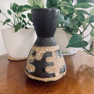 Vintage MCM Black and Brown Vase, Signed Lapid Israel