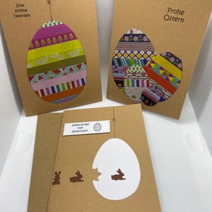 Cartes de Pâques avec différents dessins; Œuf de Pâques; Nid de Pâques; Lapin de Pâques; papier kraft; Billets pour Pâques; cadeaux pour Pâques; Oeuf; Merci