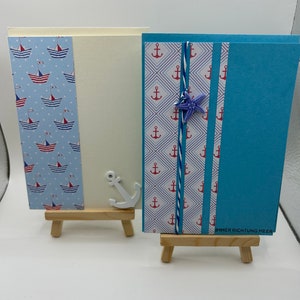 2 cartes de vœux maritimes ; Anniversaire; Merci; Carte; Étoile de mer; Ancre; Port d'attache; vers la mer; l'amour de la patrie; petit merci
