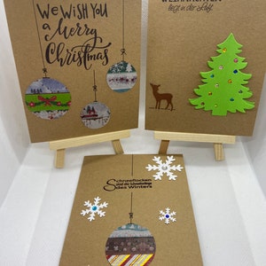 Cartes de Noël faites à la main avec enveloppe assortie; ..3D; Boules de Noël; Sapin; Strass; papier kraft; Flocons