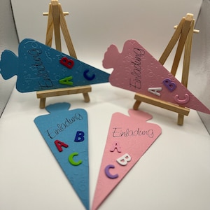 Cartes d'invitation pour l'inscription à l'école ; retour à l'école; Fête; Invitation; concevoir des cartes; Cône d'école ; Sac de sucre ; 1ère classe ; Débutants à l'école