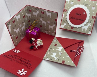 Explosionsbox Weihnachten mit Weihnachtsmann und Geschenk; Geschenkschachtel; Geschenkbox; Freude schenken; Gutscheinverpackung; Dankeschön