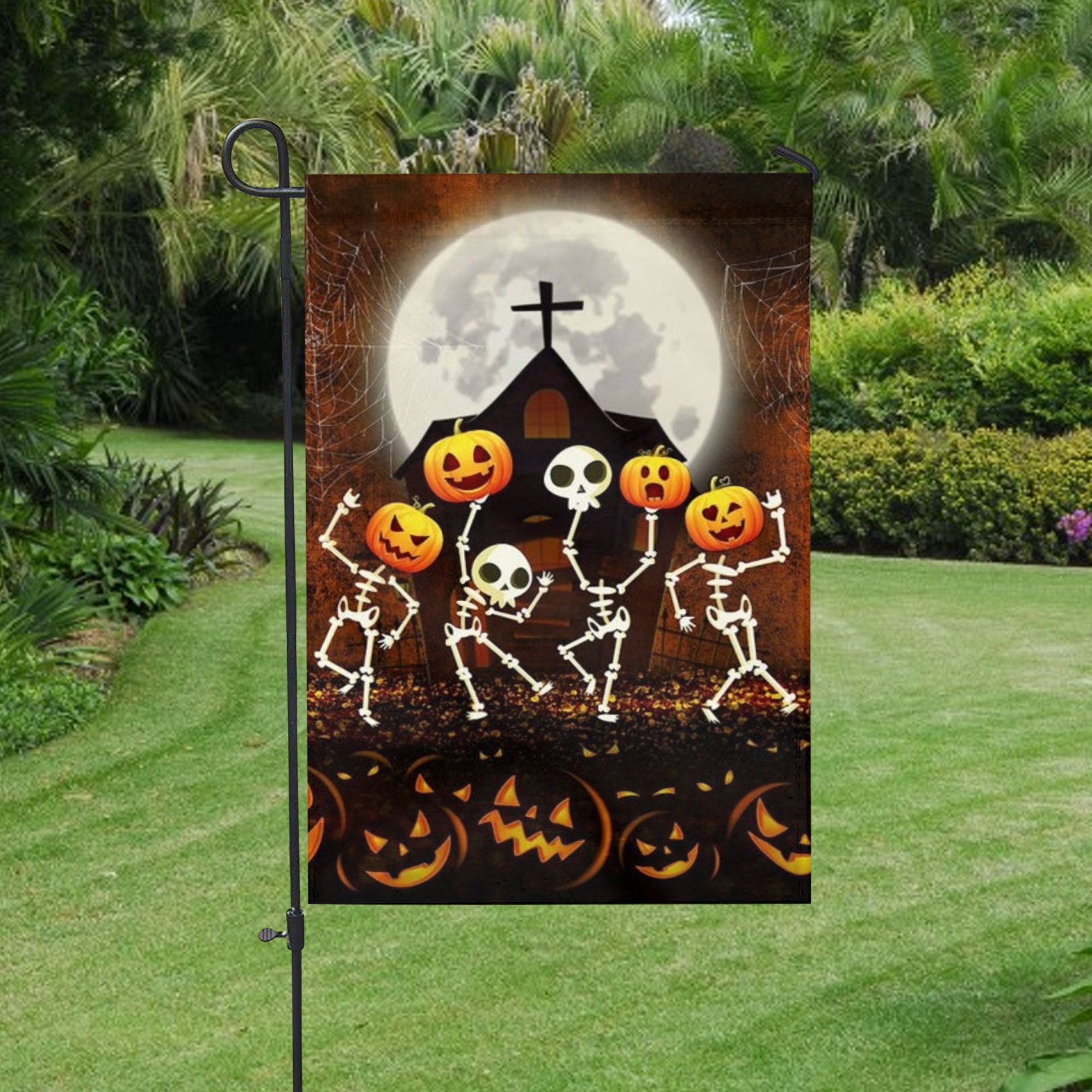 Halloween Garden Flag Double Sided Skeleton Pumpkin Halloween Etsy