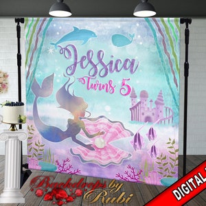 Mermaid Backdrop, Mermaid Birthday Backdrop, Mermaid Birthday banner, Underwater Castle Backdrop, Mermaid Party Backdrop, Mermaid Theme