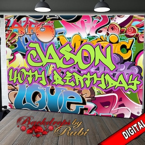 Graffiti Backdrop, Graffiti Banner, 80&#39;s 90&#39;s Hip Hop Rock Party Backdrop, Graffiti Theme Backdrop, 90s Party Studio Props, Hip Hop Banner