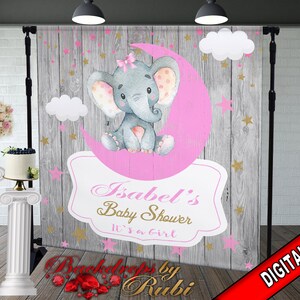 Elephant Backdrop, Elephant banner, Elephant Safari Baby Shower Backdrop, It&#39;s a Girl Elephant, Safari Backdrop Baby shower