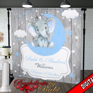 Elephant Backdrop, Elephant banner, Elephant Safari Baby Shower Backdrop, It&#39;s a Boy Elephant, Safari Backdrop Baby shower
