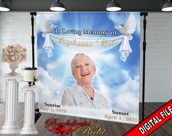 Memorial Backdrop, Funeral Backdrop, In Loving Memory backdrop, Memorial Banner, Happy Heavenly Birthday, Memorial Photo Backdrop, Memorial