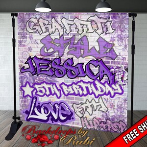 Graffiti Backdrop, Graffiti Banner, 80&#39;s 90&#39;s Hip Hop Rock Party Backdrop, Graffiti Theme Backdrop, 90s Party Studio Props, Hip Hop Banner