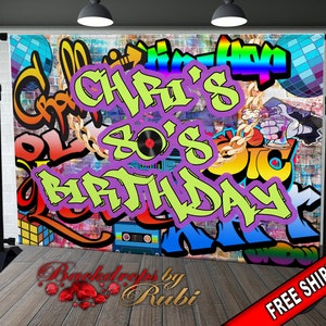 Graffiti Backdrop, Graffiti Banner, 80&#39;s 90&#39;s Hip Hop Rock Party Backdrop, Graffiti Theme Backdrop, 90s Party Studio Props, Hip Hop Banner