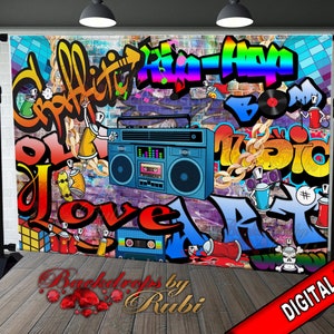 Graffiti Backdrop, Graffiti Banner, 80's 90's Hip Hop Rock Party Backdrop, Graffiti Theme Backdrop, 90s Party Studio Props, Hip Hop Banner