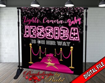 Tło Hollywood, Banner Hollywood, Tło urodzinowe Hollywood, Tło czerwonego dywanu, Tło do zdjęć Hollywood, Baby Shower w Hollywood