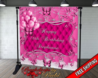 Birthday Backdrop, Custom Photo Birthday Backdrop, 21st Birthday Backdrop, Birthday Banner, Photo Birthday Backdrop, Butterfly Backdrop