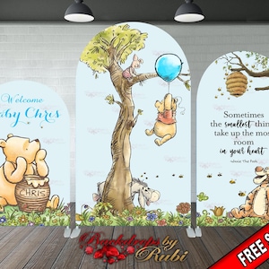Arched Winnie the Pooh Banner, Arched Chiara Winnie the Pooh Banner, Winnie the Pooh Baby Shower Backdrop, Chiara Winnie the Pooh Backdrop
