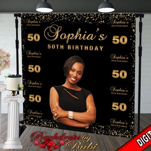 50th Birthday Backdrop, Women&#39;s Backdrop, Birthday Party Background, Birthday Step and Repeat Backdrop, 50th Step and Repeat Backdrop