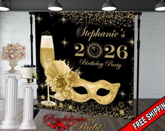 New year's Masquerade Backdrop, New year's Backdrop, New year's Banner, 2026 Backdrop, 2026 Banner, New years, Masquerade Backdrops