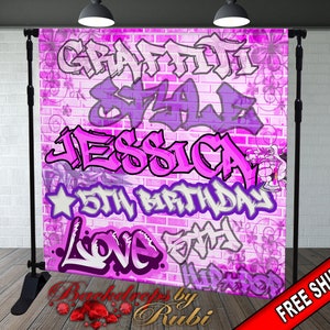 Graffiti Backdrop, Graffiti Banner, 80&#39;s 90&#39;s Hip Hop Rock Party Backdrop, Graffiti Theme Backdrop, 90s Party Studio Props, Hip Hop Banner