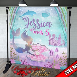 Mermaid Backdrop, Mermaid Birthday Backdrop, Mermaid Birthday banner, Underwater Castle Backdrop, Mermaid Party Backdrop, Mermaid Theme