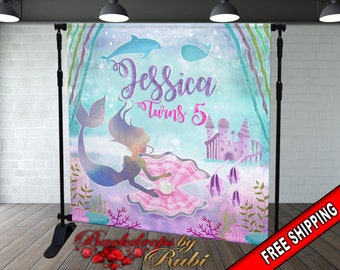 Mermaid Backdrop, Mermaid Birthday Backdrop, Mermaid Birthday banner, Underwater Castle Backdrop, Mermaid Party Backdrop, Mermaid Theme