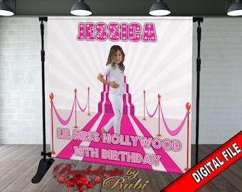 Tło Hollywood, Banner Hollywood, Tło urodzinowe Hollywood, Tło czerwonego dywanu, Tło do zdjęć Hollywood, Baby Shower w Hollywood