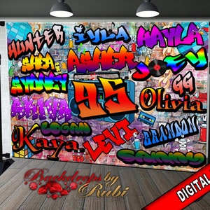 Graffiti Backdrop, Graffiti Banner, 80&#39;s 90&#39;s Hip Hop Rock Party Backdrop, Graffiti Theme Backdrop, 90s Party Studio Props, Hip Hop Banner