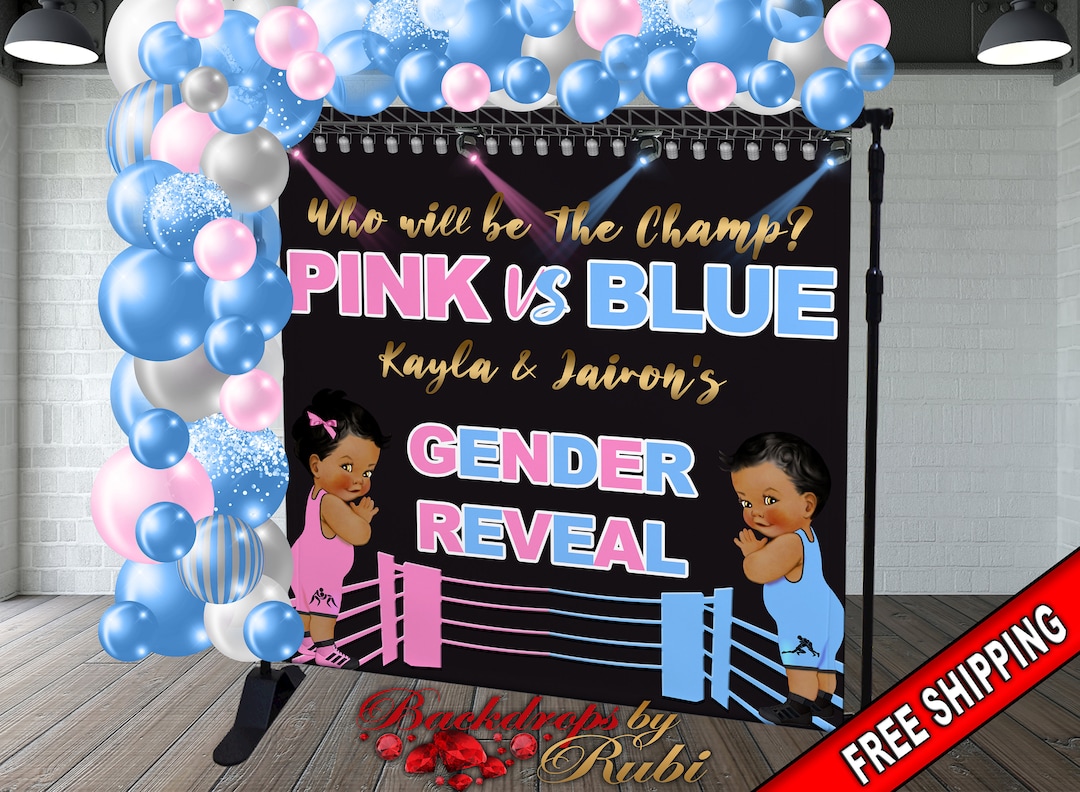 Wrestling Gender Reveal Backdrop, Pink Vs Blue Backdrop, Gender Reveal ...