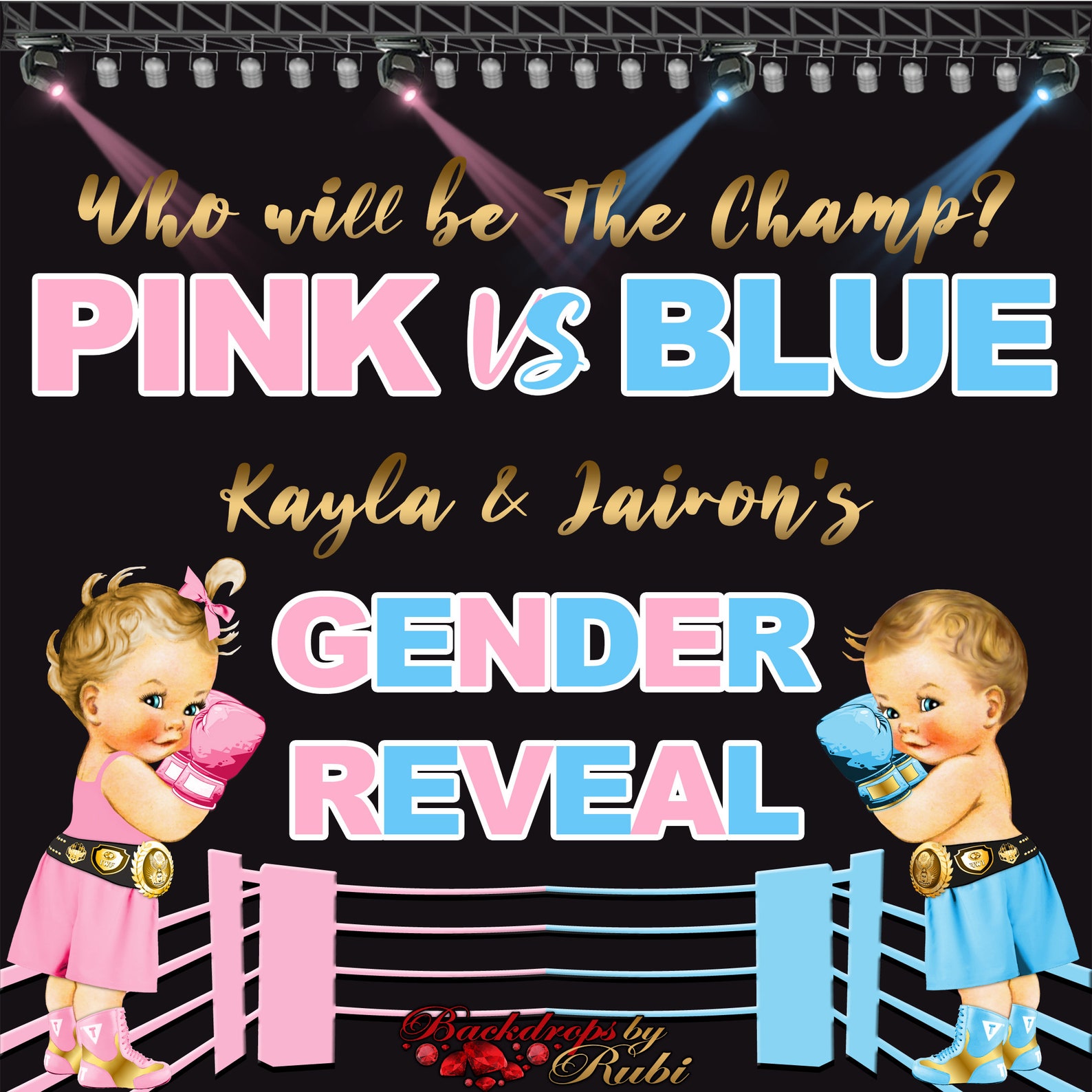 Boxing Gender Reveal Backdrop Pink Vs Blue Backdrop Gender Etsy
