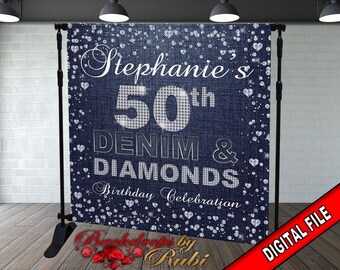 Denim and Diamonds  Backdrop, Denim and Diamonds Birthday Backdrop, Denim Backdrop, Diamonds Backdrop, Denim and Diamonds Step Repeat