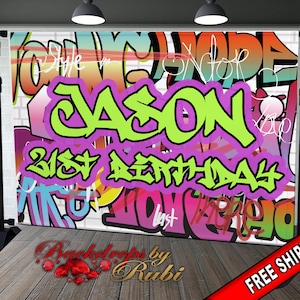 Graffiti Backdrop, Graffiti Banner, 80&#39;s 90&#39;s Hip Hop Rock Party Backdrop, Graffiti Theme Backdrop, 90s Party Studio Props, Hip Hop Banner