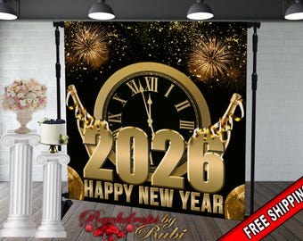 New Year's Eve Party Photo Booth, New Year's Backdrop, New Year's Banner, 2026 Backdrop, 2026 Banner, New Years, Holiday Backdrops, 2026