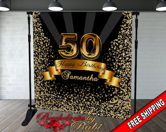 50th Birthday Backdrop, Birthday Gold Backdrop, Birthday Backdrop, Birthday Party Background, Birthday Step and Repeat Backdrop