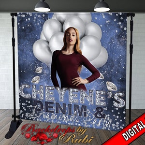 Denim and Diamonds  Backdrop, Denim and Diamonds Birthday Backdrop, Denim Backdrop, Diamonds Backdrop, Denim and Diamonds Step Repeat