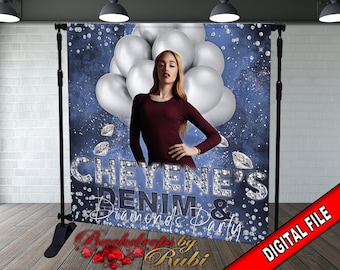 Denim and Diamonds  Backdrop, Denim and Diamonds Birthday Backdrop, Denim Backdrop, Diamonds Backdrop, Denim and Diamonds Step Repeat