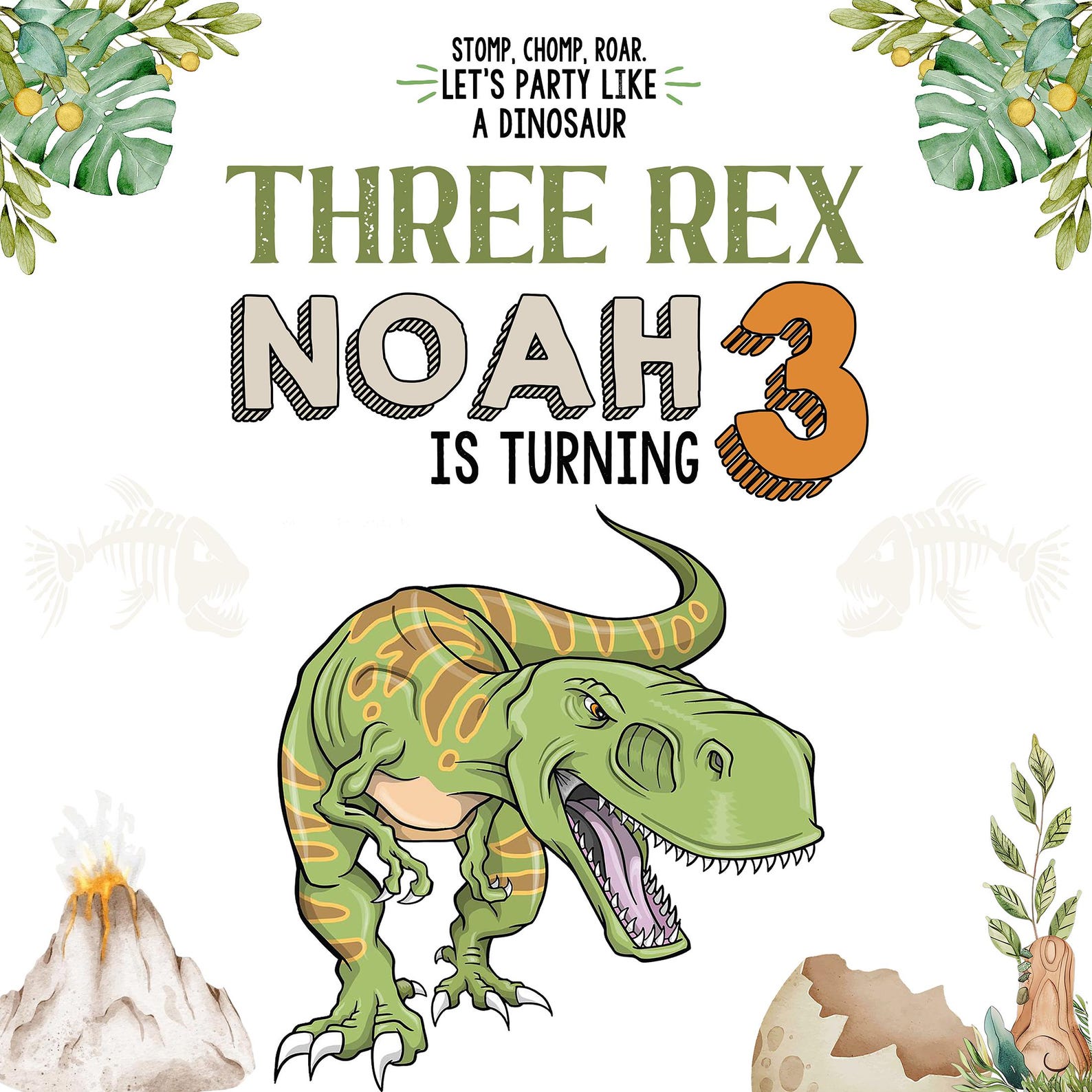 Dinosaur Backdrop, Dinosaur Photo Backdrop, Three Rex Birthday Backdrop ...