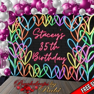 Graffiti Backdrop, Graffiti Banner, 80&#39;s 90&#39;s Hip Hop Rock Party Backdrop, Graffiti Hearts Backdrop, 90s Party Studio Props, Neon backdrop