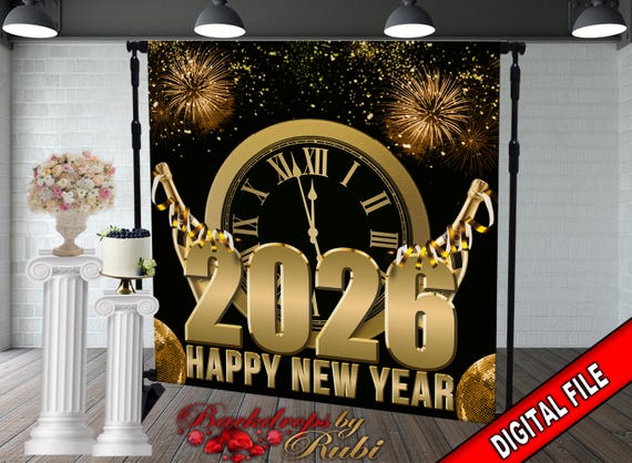 Set Decorazioni Capodanno 2026 Nero E Oro – Striscione Portico E Segno Felice Anno Nuovo