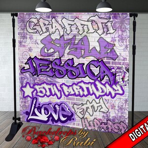 Graffiti Backdrop, Graffiti Banner, 80&#39;s 90&#39;s Hip Hop Rock Party Backdrop, Graffiti Theme Backdrop, 90s Party Studio Props, Hip Hop Banner